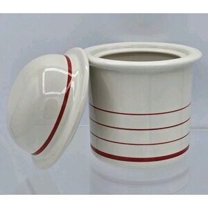 Epoch Vintage Sugar Bowl w/Lid Set Stoneware Red Striped Korea EUC